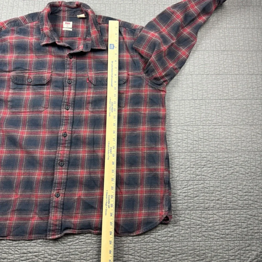 Levis Mens XXL Relaxed Fit Plaid Flannel Button Down Shirt Red Navy Black Cotton